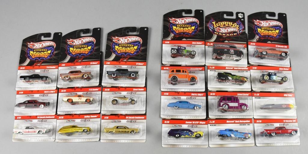 (21) 2008-09 Mattel Hot Wheels Wayne & Larry's Garage-NOS: Lot is 21 2008-09 Mattel Hot Wheels Wayne & Larry's Garage - MOC-NOS. Includes '57 Chevy, '7 El Camino, Bone Shaker, Chase Metrorail Nash, Rolling Thunder, Custom '66 GTO Wagon, '64 Lincoln Continenta