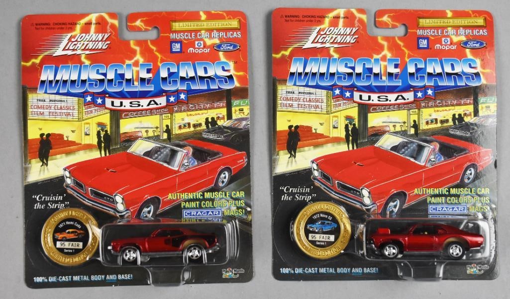 1994 Johnny Lightning 1971 Hemi Cuda/1972 Nova SS-MOC-NOS: Lot is 1994 Johnny Lightning 1971 Hemi Cuda/1972 Nova SS-MOC-NOS. Limited Edition with Cragar Mags. Exclusive to the 1995 Toy Fair. Single owner collection from the largest toy collector on the West C