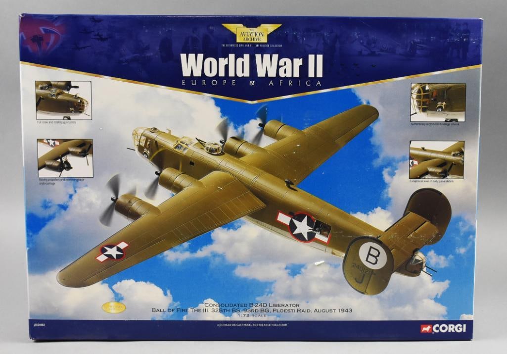 2003 Corgi Classics Consolidated B-24D Liberator-MIB-NOS: Lot is 2003 Corgi Classics Consolidated B-24D Liberator-MIB-NOS. Nicknamed Ball of Fire. Single owner collection from the largest toy collector on the West Coast. Great piece.