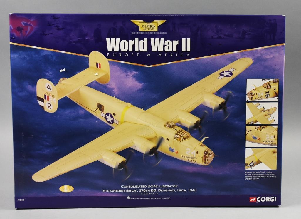 2003 Corgi Classics Consolidated B-24D Liberator-MIB-NOS: Lot is 2003 Corgi Classics Consolidated B-24D Liberator-MIB-NOS. Nicknamed "Strawberry Bitch" 1:72 scale. Single owner collection from the largest toy collector on the West Coast.