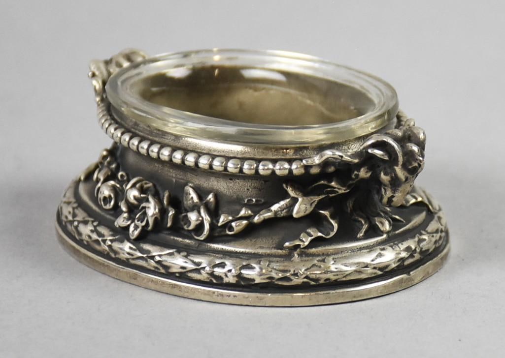 c1900 Tedard Freres French Sterling Open Salt-Orig Liner: This is a wonderful turn of the 20th century sterling open salt with original glass liner. Silversmith is Tedard Freres and believed to be prior to his son's taking over in 1903. Gorgeous design 