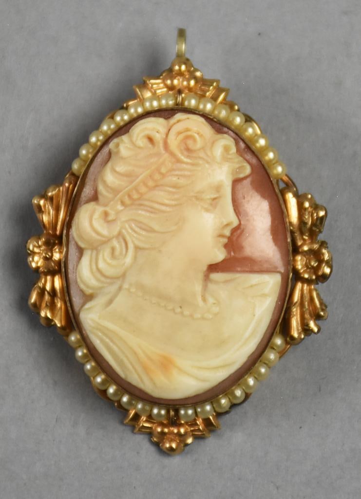 Vintage Van Dell Cameo Pendant Brooch, 1/20 12K Gold Filled (1 of 7)