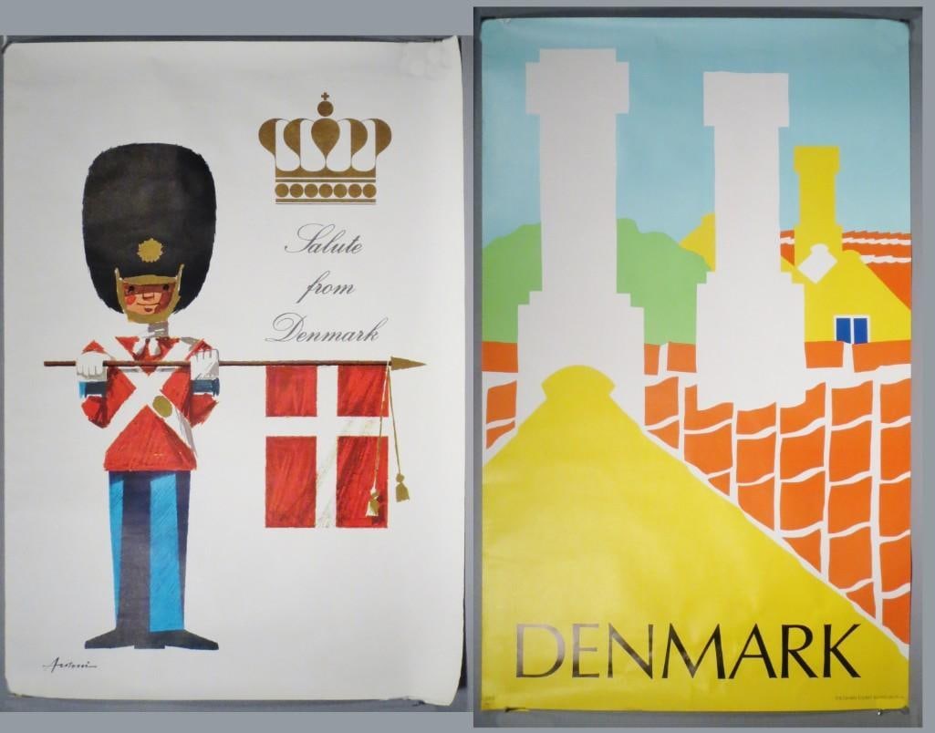 Denmark Posters Ole Kortzau Mid Century Danish: Denmark poster, design Ole Kortzau printed in Denmark on the bottom. Poster has been stored rolled. Text approx: 39.5" high, 24.5 wide. Poster with solider approx: 39" high, 27.5" wide, this poster ha