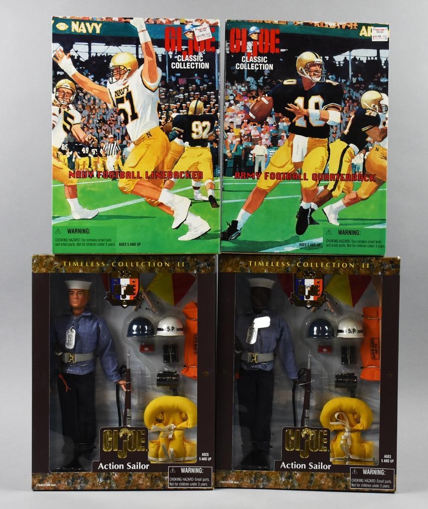 (4) 1998-99 Hasbro GI Joe Timeless & Classic Collection-NOS: Lot is four 1998-99 Hasbro GI Joe Timeless & Classic Collection-NOS. Includes Army Football Quarterback and Navy Football Linebacker, and two Action Sailors, one African American, one Caucasian Am