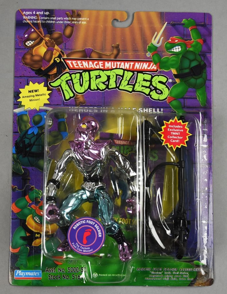 1994 Playmates TMNT Robotic Foot Soldier-Metallic-MOC-NOS: 1994 Playmates Teenage Mutant Ninja Turtles Robotic Foot Soldier-Metallic-MOC-NOS. Single owner collection from the largest toy collector on the West Coast.