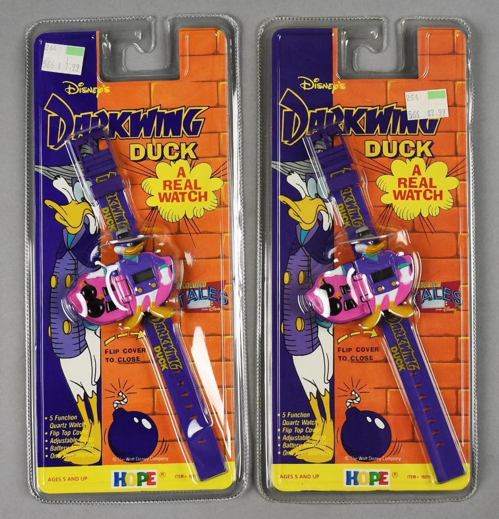 (2) 1991 Hope Industries Disney Darkwing Duck Watch-MIP-NOS: Lot is a pair of 1991 Hope Industries Disney Darkwing Duck Watch-MIP-NOS. Single owner collection from the largest toy collector on the West Coast.
