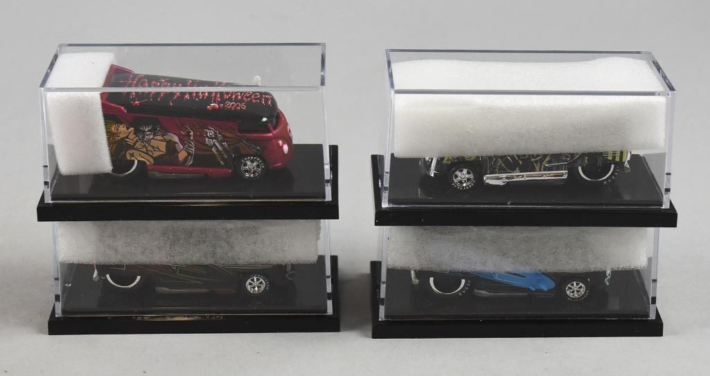 (4) Liberty Promotions, Hot Wheels Drag Buses, MIB-NOS: Lot is four Liberty Promotions, Hot Wheels Drag Buses, MIB-NOS. Includes Limited Editions 2006 Halloween Frankenstein 735/1300 and Vampire 735/1300 along with Freaky Tiki 485/800 and Freaky Tiki 