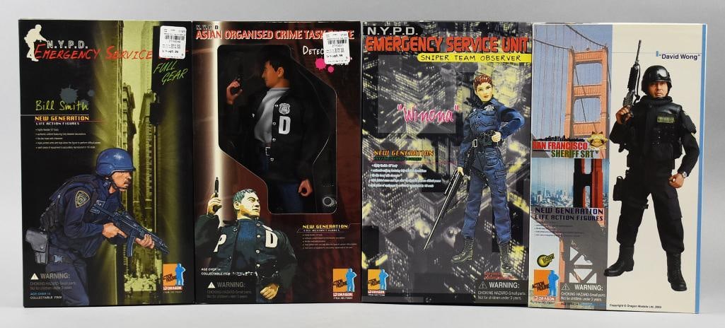 (4) 1990s-2000s Dragon Models Police 12" Action Figs-MIB-NOS (1 of 3)