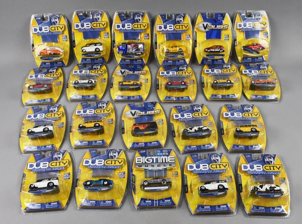 (22) 2007-09 Jada Toys Dub City Die Cast Assortment-NOS: Lot is 22 2007-09 Jada Toys Dub City Die Cast Assortment-NOS. Includes Volkswagen, Dodge, Chevy and more. Lot with duplicates, some variants. Single owner collection from the largest toy collector on