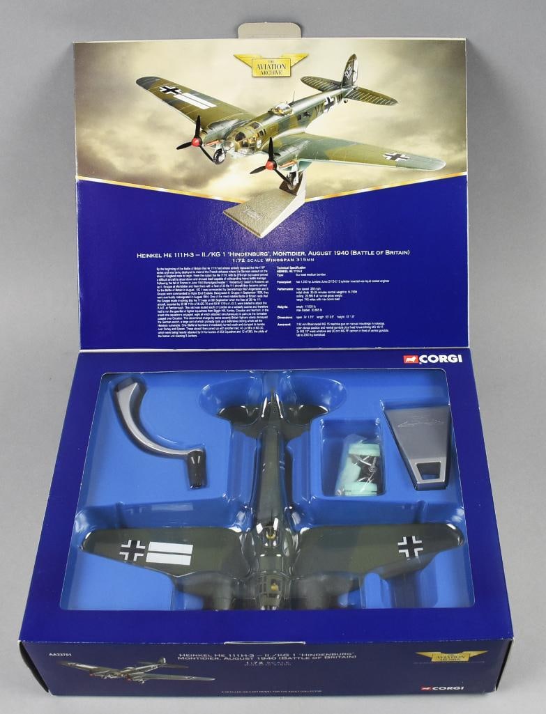 2003 Corgi Aviation Archive Heinkel HE111H-3 1:72-MIB-NOS: Lot is a 2003 Corgi Aviation Archive Heinkel HE111H-3 1:72-MIB-NOS. Single owner collection from the largest toy collector on the West Coast.