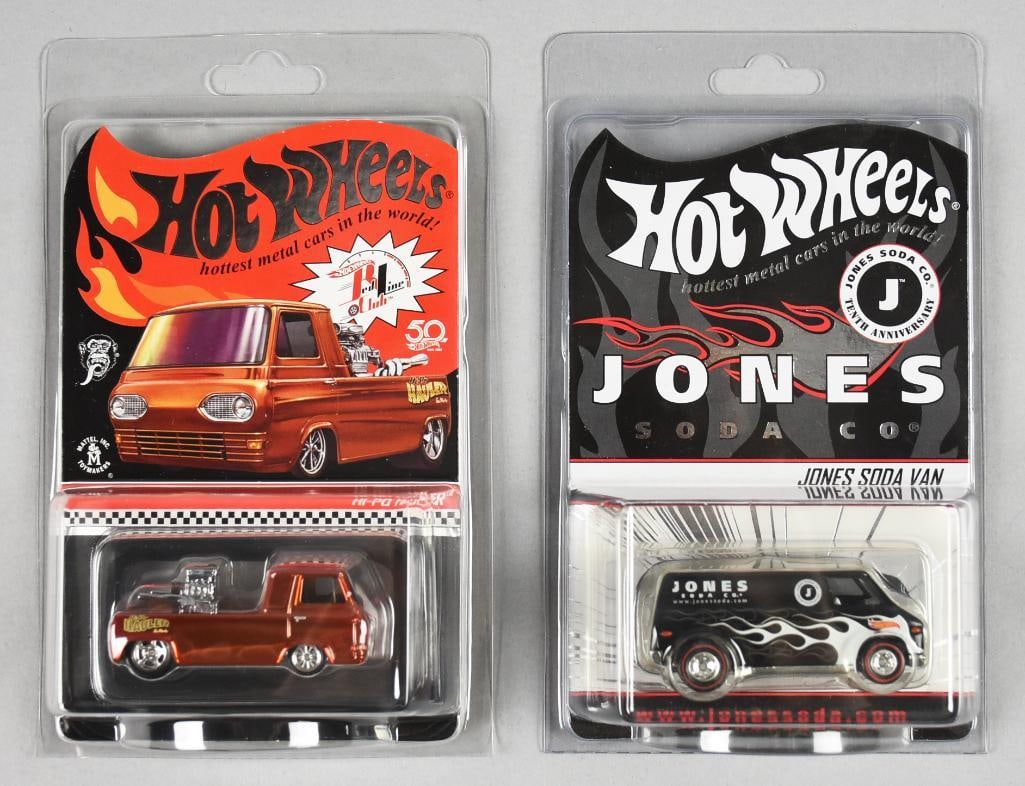 2006, 2018 Mattel Hot Wheels RLC Limited Edition-MOC-NOS: Lot is two 2006, 2018 Mattel Hot Wheels Redline Club and Advertising Van Limited Edition-MOC-NOS. Includes Hi-Po Hauler 2649/120000 and Jones Soda Van 5234/13000. Single owner collection fro