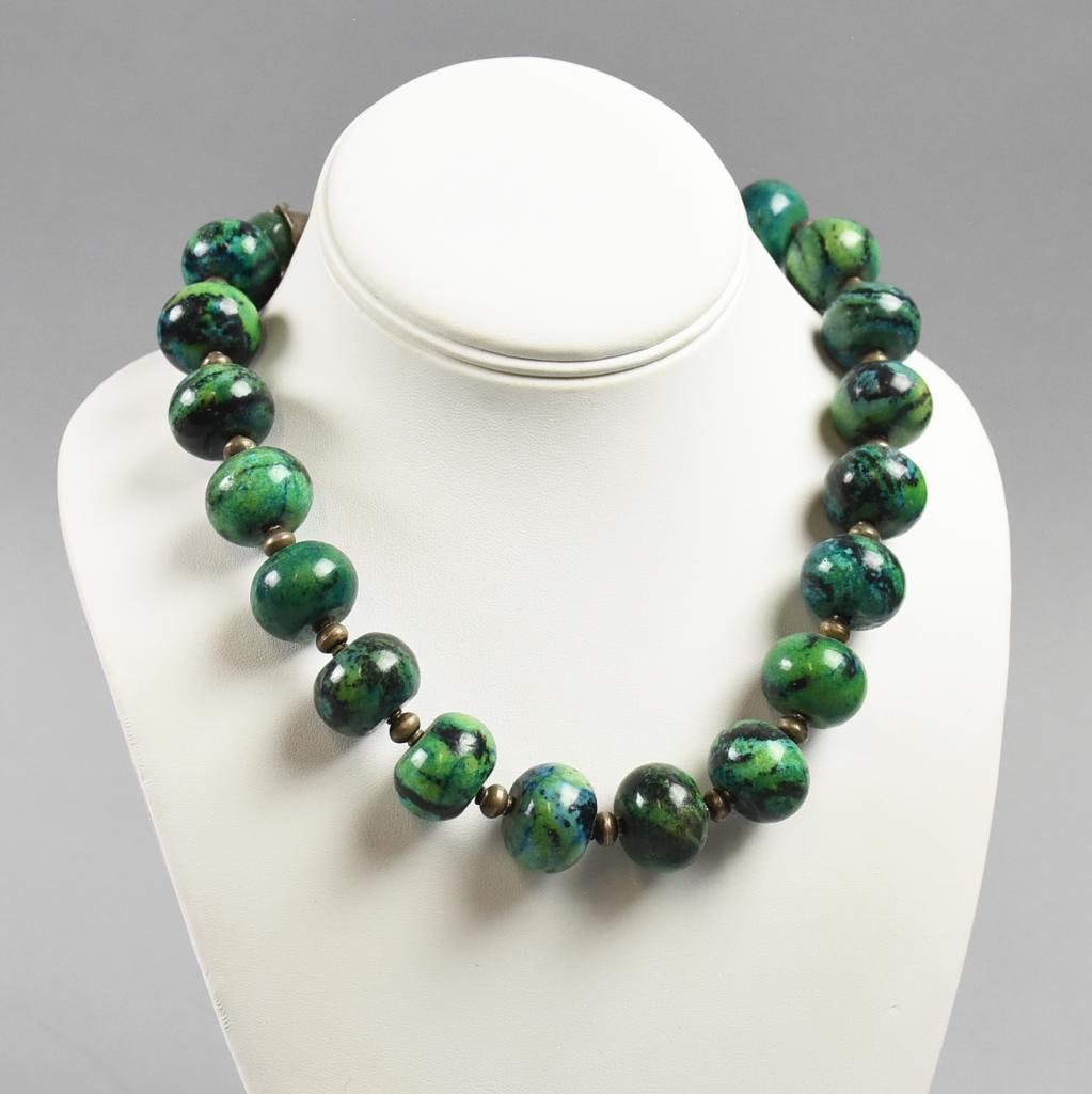 Vintage Chrysocolla 21MM Bead Choker Necklace (1 of 7)