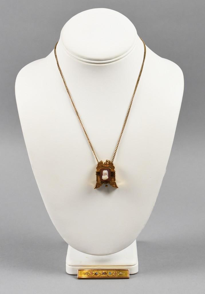 Victorian Slide Chain Necklace w/ Cameo & Bar Pin (1 of 11)