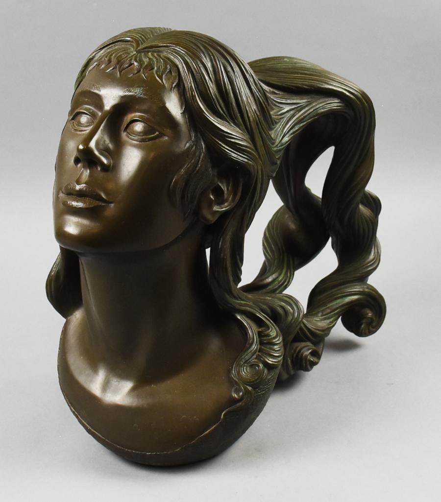 1991 Tadeusz Lukicanczuk Bronze Woman Bust - AP: This beauty is an Artist Proof by Tadeusz Lukicanczuk. She is an artist proof from 1991 with long flowing locks. Tadeusz Lukicanczuk was a notable artist known for his bronze works, particularly in th