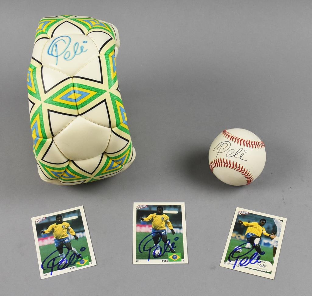 Pele Signed Soccer and Baseballs Balls-Signed Cards (1 of 6)