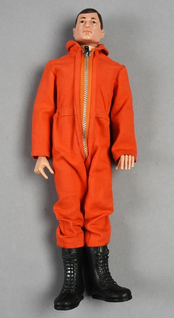 1966 Hasbro GI Joe Action Pilot with Scar-Original Suit: Awesome vintage GI Joe from Hasbro. This Joe appeared with the scar on his cheek. He is wearing what appears to be the original suit. The mark on the tush was used in 1966.