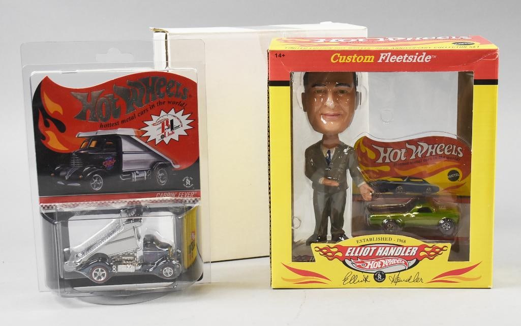 (2) 2003, 12 Mattel Hot Wheels RLC Ltd Ed Die-Cast-MOC-NOS: Lot is a pair of 2003, 12 Mattel Hot Wheels RLC Ltd Ed Die-Cast-MOC-NOS. Includes Cabbin' Fever 1987/4000 and Elliot Handler Custom Fleetside 3054/4000. Single owner collection from the largest toy co