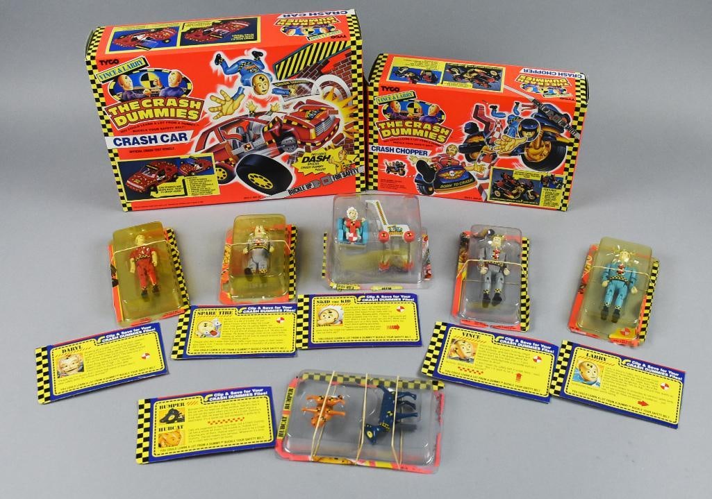(8) 1991 Tyco Crash Dummies Figs w/ Cards/Vehicles-MIP-NOS (1 of 3)
