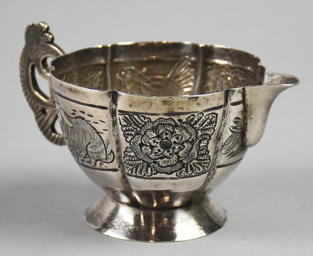 c1930 J. Vigueras Mexican 900 Silver Etched Cream Pitcher (1 of 9)