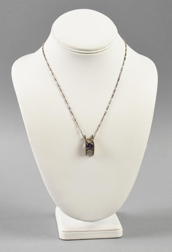 Vintage Italian Sterling Necklace w/ Amethyst Pendant (1 of 8)