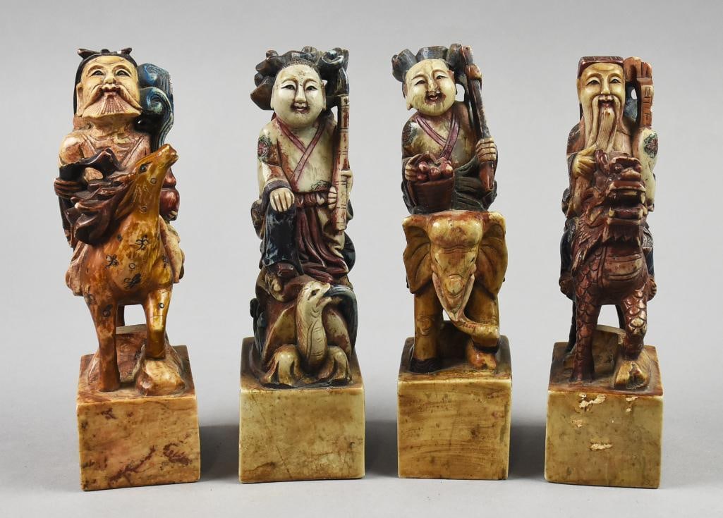Chinese Four Immortals Carved Stone Figures-Signed (1 of 7)
