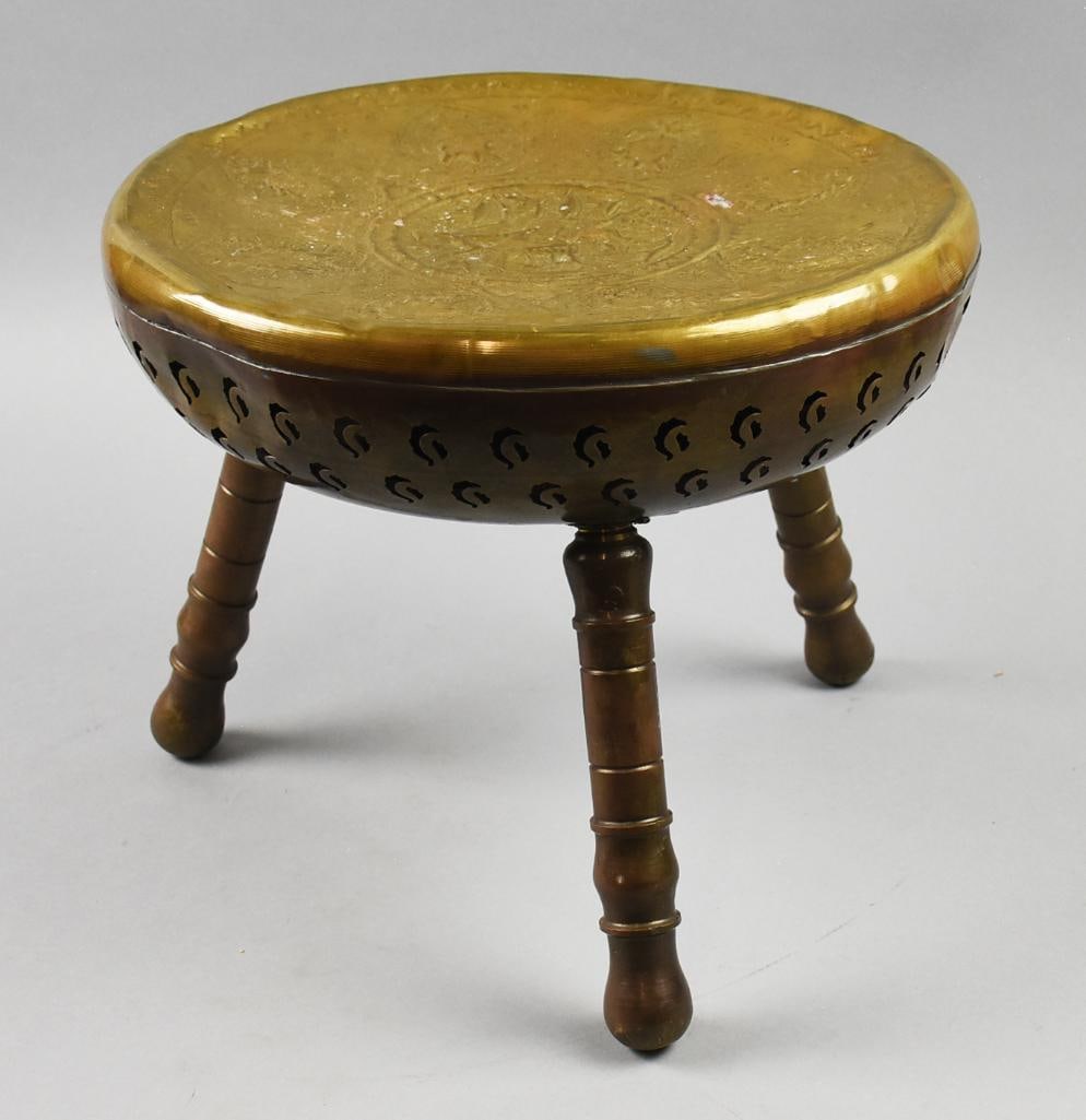 c1950 Persian/Iran Nader Factory Brass Foot Warmer Stool (1 of 11)
