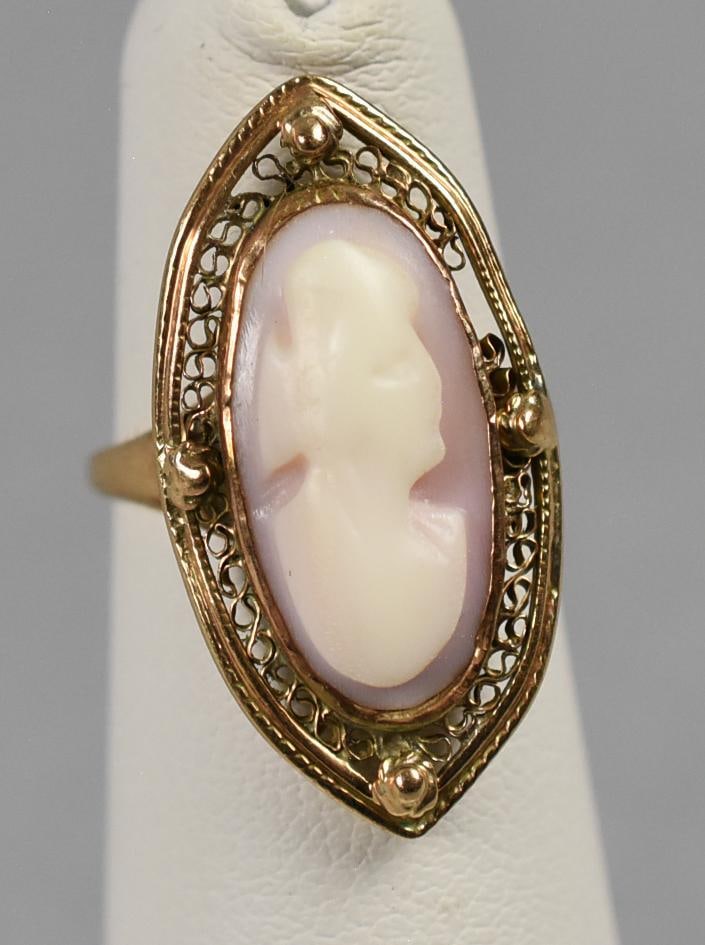 Victorian 10K Yellow Gold Cameo Filigree Ring (1 of 7)