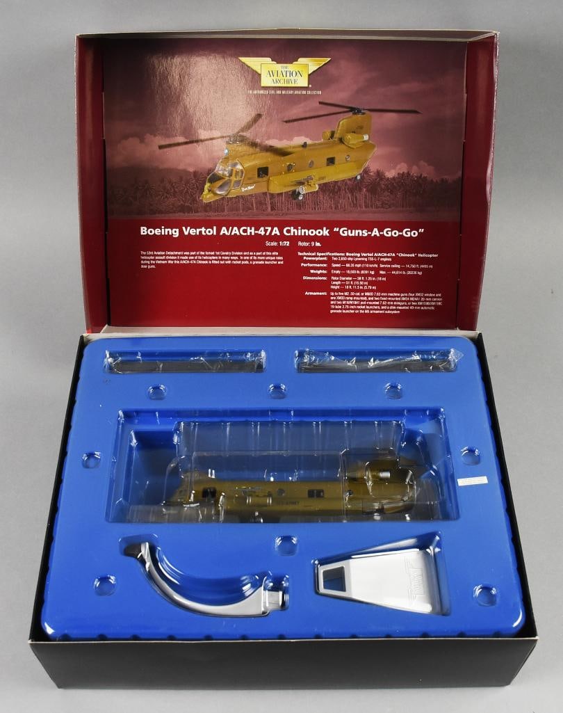 2005 Corgi Aviation Archive Boeing Vertol A/ACH-47A-1:72-NOS: Lot is a 2005 Corgi Aviation Archive Boeing Vertol A/ACH-47A Chinook Guns-A-Go-Go-1:72-NOS. Single owner collection from the largest toy collector on the West Coast.