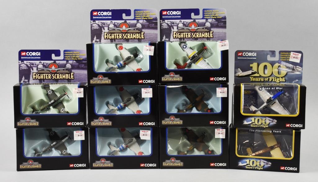(10) 2002-03 Corgi 100 Years of Flight/Fighter Scramble 1:64-NOS: Lot is 10 2002-03 Corgi 100 Years of Flight/Fighter Scramble-MIP-NOS. Includes 100 Years Aces of War and The Pioneering Years and an assortment of Fighter Scramble. Lot with duplicates.?Single owner c