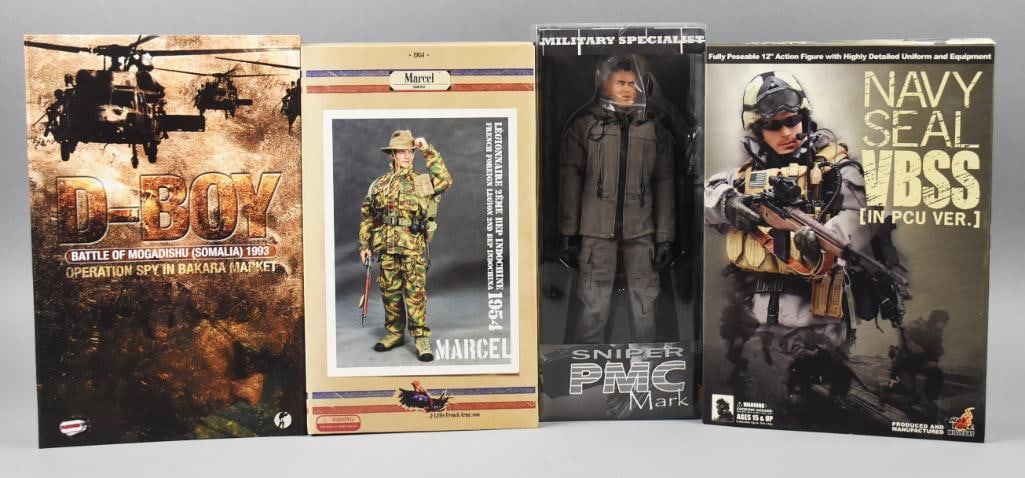 (4) 2000s Assorted Mfg Military Action Dolls, 12" -MIB-NOS (1 of 3)