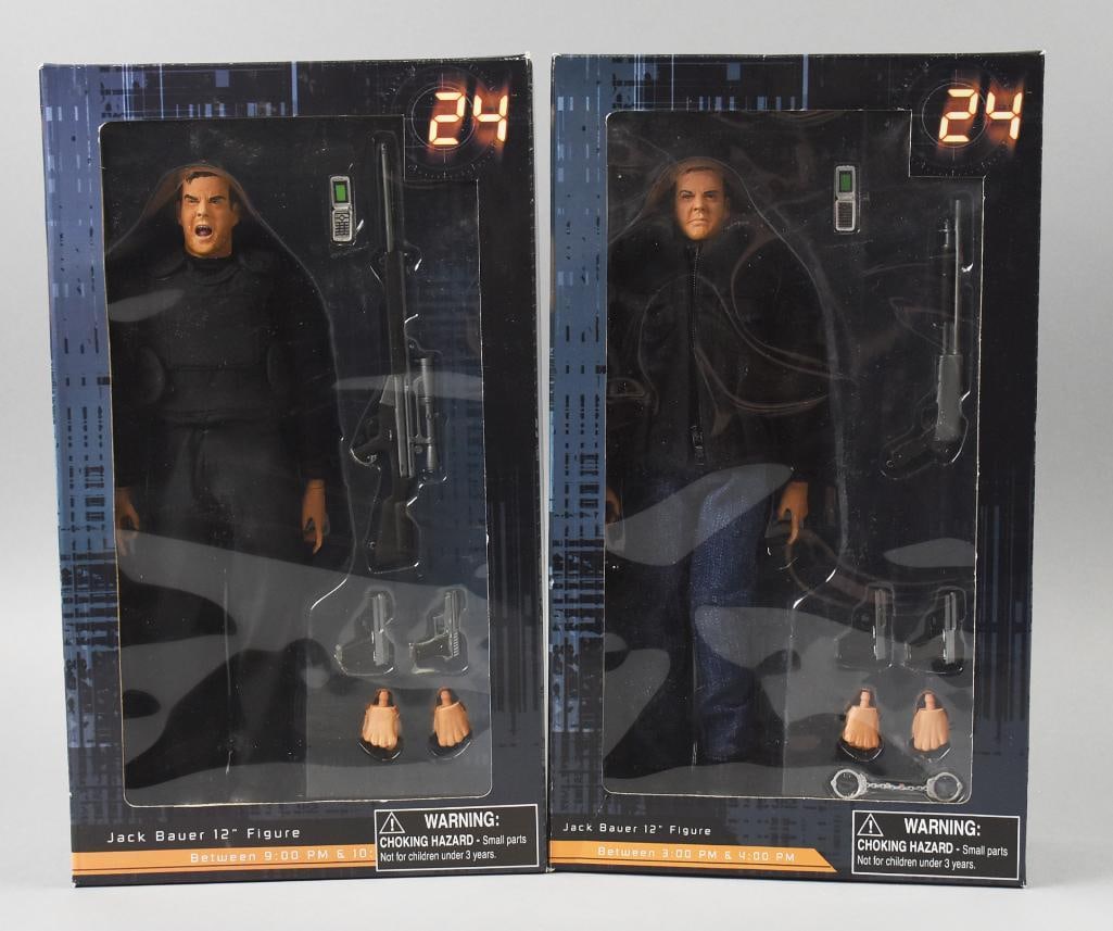 2008Jack Bauer Diamond Select Toys '24' Doll-12"-MIB-NOS: Lot is two 2008 Diamond Select Toys Jack Bauer '24' Doll-12"-MIB-NOS. One with mouth open, one closed. Single owner collection from the largest toy collector on the West Coast.