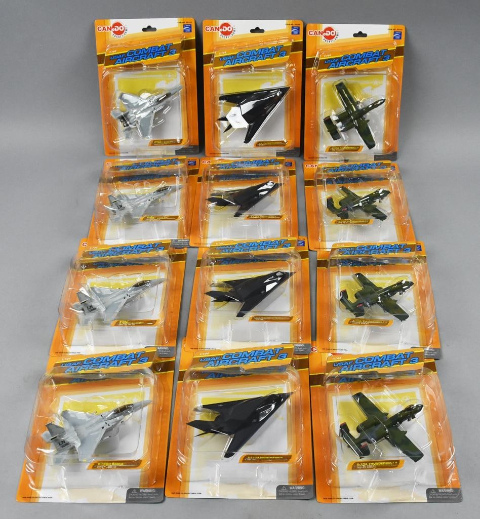 (12) 2005 Can-Do Pocket Army USAF Combat Aircraft-MOC-NOS: Lot is 12 2005 Can-Do Pocket Army USAF Combat Aircraft-MOC-NOS. Includes Nighthawk Stealth Fighter, Thunderbolt II and Strike Eagle. Lot with duplicates. Single owner collection from the largest toy c
