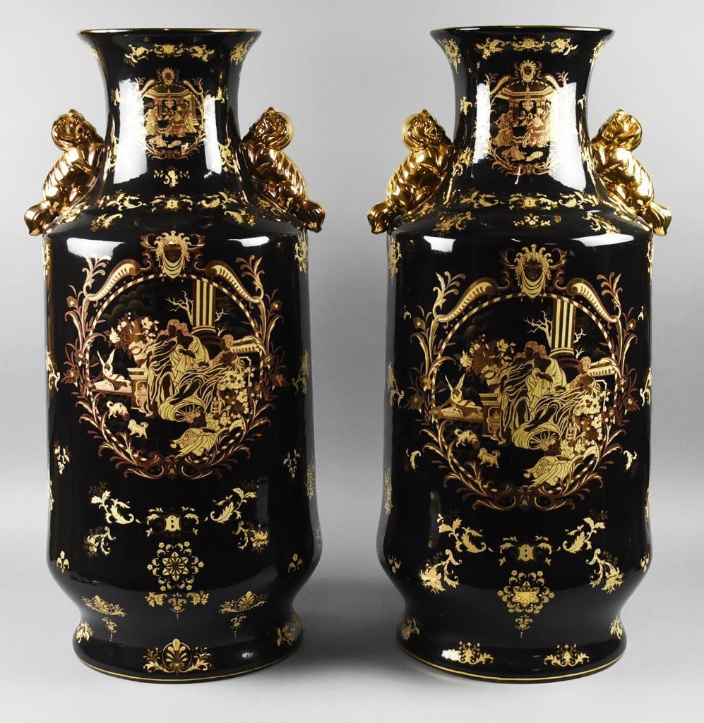 Vintage Tall Chinese Satsuma Black and Gold Vases (1 of 14)