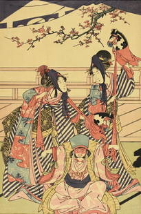 Utagawa Toyohiro (1773-1828) Japanese Woodblock Print: Lovely woodblock print from Japanese artist Utagawa Toyohiro (1773-1828) This piece is called Toy Horse Dance, originally printed during the Edo period. Comes with matte. Matte measures 14" x 19", cut