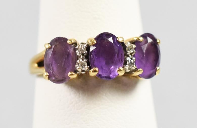 Vintage AJ 14K Yellow Gold, Amethyst and Diamond Ring (1 of 5)