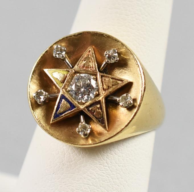 Vtg Myro 14K Yellow Gold & 1/4CTW Diamond Eastern Star Ring (1 of 6)