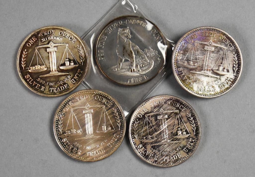 (5)  Fine Silver Trade Units, One Troy Ounce Each (1 of 3)