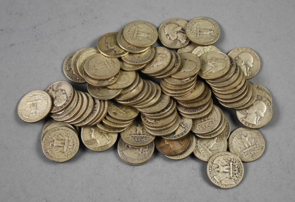 (89) 1950s Washington Quarters 90% Silver-G to VG (1 of 6)