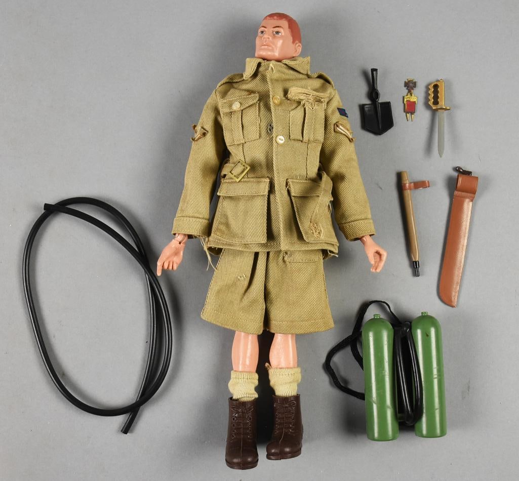 1966 Hasbro GI Joe Australian Jungle Fighter-Complete: Very cool Hasbro GI Joe known as the Austrailian Jungle Fighter. He appears to have all his accessories and wears his original uniform. Mark on butt indicates he was produced in 1966.