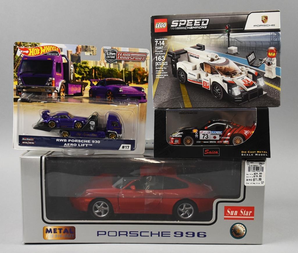 (4) 2000s LEGOS  Various Mfg and Size Porsche Die-Cast-MIP-NOS (1 of 2)