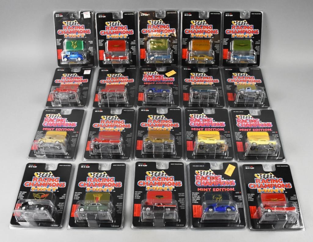 (20) 1996-97 Racing Champions Mint Editions-MOC-NOS: Lot is 20 1996-97 Racing Champions Mint Editions-MOC-NOS. Includes Chevy, Plymouth, Cadillac and more. Lot with duplicates, some duplicates are variants. Single owner collection from the largest toy c