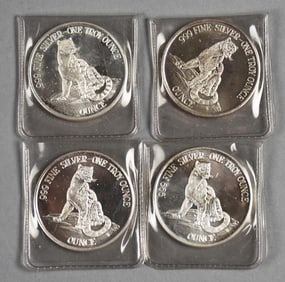 4 1974 i 1 Troy oz Each  Fine Silver Rounds Snow Leopard