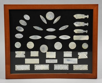Antique Chinese Mother of Pearl Card Counters, Framed