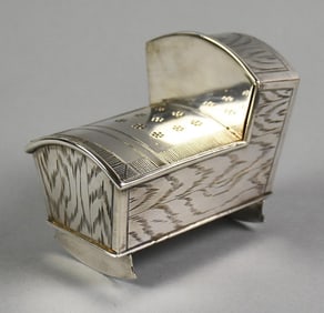 Rare c1890 Meriden Silver Plate Rocking Cradle Novelty Box