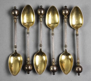 1868 George Sharp Ball End Demitasse Spoons, Gold Wash