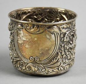 Late 19th C Gorham Sterling Floral & Scroll Repousse Cup