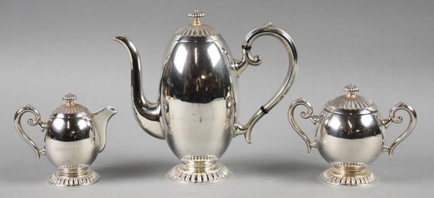 c1920 Art Deco TH Marthinson Norway Sterling Tea Set