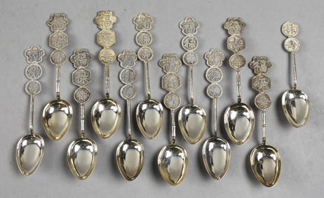 Vintage Hong Kong .90 Silver Good Fortune Spoons