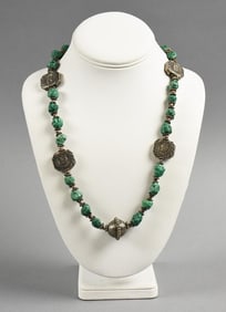 Vintage Turquoise & Sterling Goddess Bead Necklace