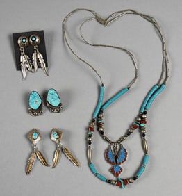 Vintage Native American Sterling Earrings, Silver Necklace
